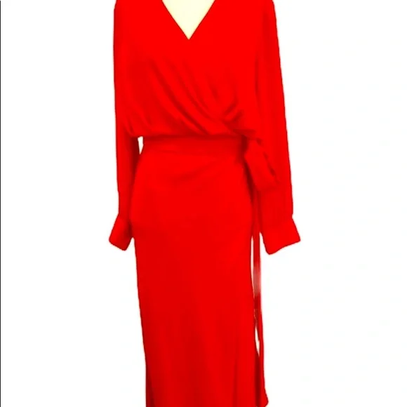 fame and partners red dress Red Puff Sleeve Gown